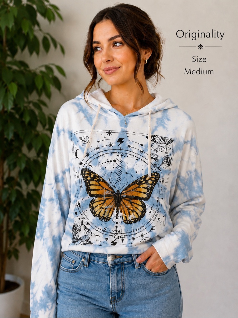 Originality Butterfly Celestial Tie Dye Hoodie Size Medium